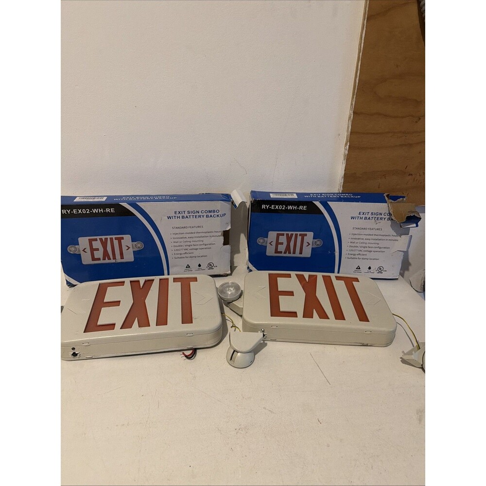 2 LED Combo EXIT Sign W/ 2 Adjustable Lights Backup- Battery Side Clip Is Broken